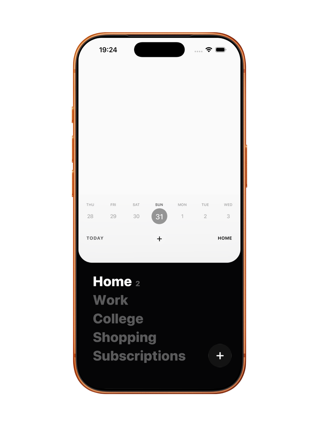 jusDO lists screen organizing home, work, college, shopping, and subscriptions